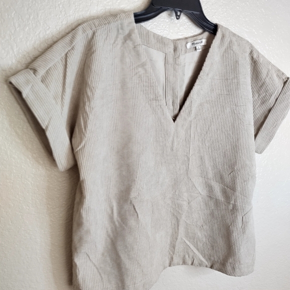 madewell Corduroy V-Neck Back Buttons Top Cream Sz S - Picture 2 of 6